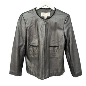 Vintage Doncaster Genuine Leather Metallic Gray Full Zip Jacket Women’s Size 10